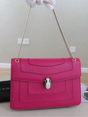 Bulgari Fuchsia Shoulder Bag with Gold Chain and Serpent Clasp